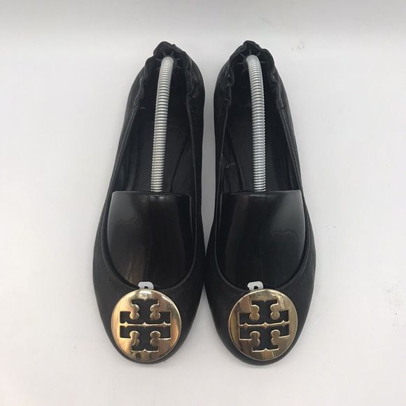 Tory Burch Classic Reva Butter Soft Leather Black Gold Ballet Flats Women's 6.5M - Picture 5 of 11